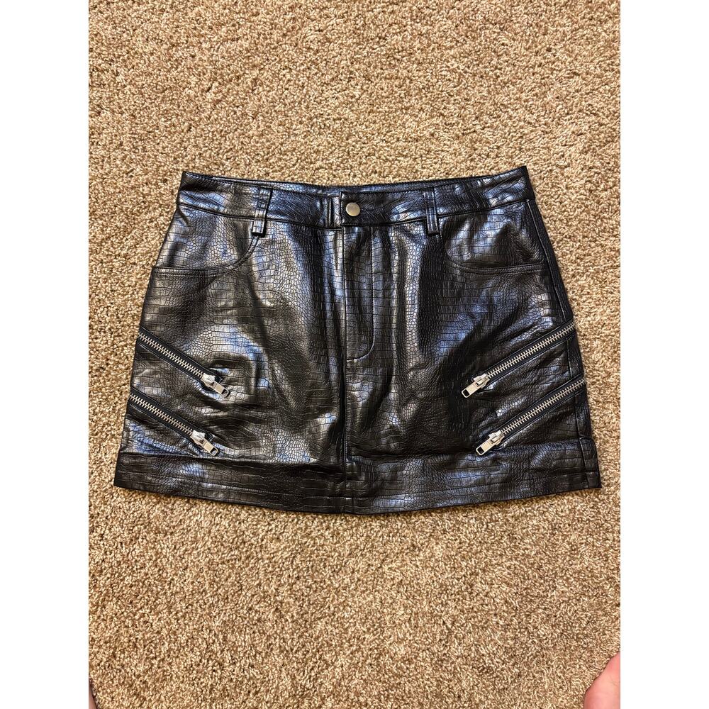 NWT Fan All Flames Hex Black Croc Vegan Leather Mini Skirt Womens Size XL